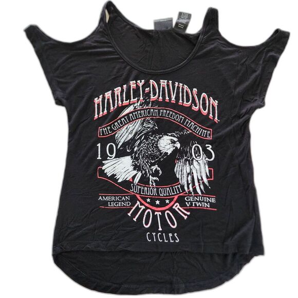 Harley-Davidson Tops - Harley Davidson Black Cold Shoulder T-Shirt Size M